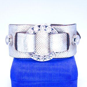 Roberto Mantellassi Handmade Silver Leather Bracelet with Crystals Silver Tone